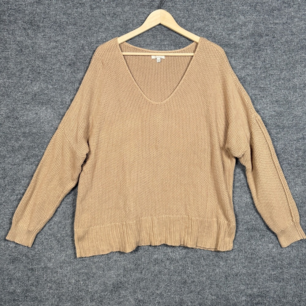 Lucky Brand‎ XL Sweater Cream Cotton Blend Crochet Knit Scoop Neck Boho Coastal